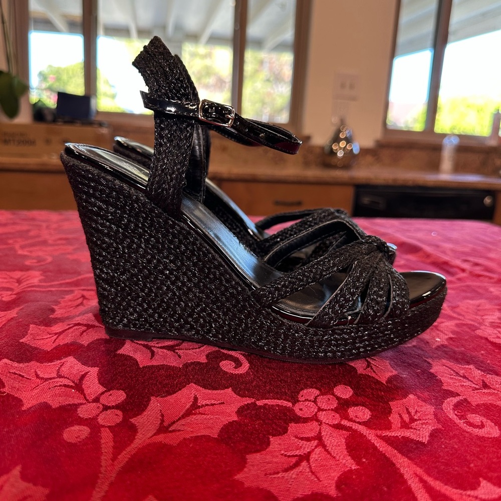 Black Wedge Shoes with Supportive Sole and Comfort Straps NWOT